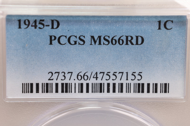 1945-D Lincoln Wheat Cent, PCGS Certified MS-66, Red., Store