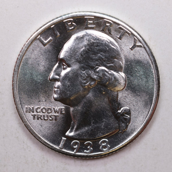 1938 Washington Silver Quarter, Gem Mint State, Circulated Coin, Store Sale #QR803.