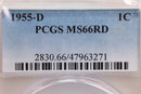 1955-D Lincoln Wheat Cent, PCGS Certified MS-66, Red., Store