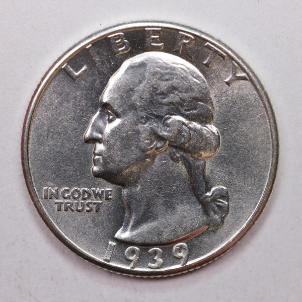 1939 Washington Silver Quarter, About Uncirculated Coin, Store Sale #QR811.