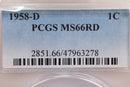 1955-D Lincoln Wheat Cent, PCGS Certified MS-66, Red., Store