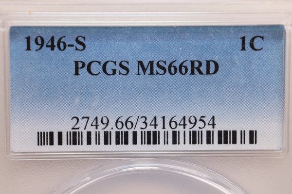 1946-S Lincoln Wheat Cent, PCGS Certified MS66, Red, Store #GCT049