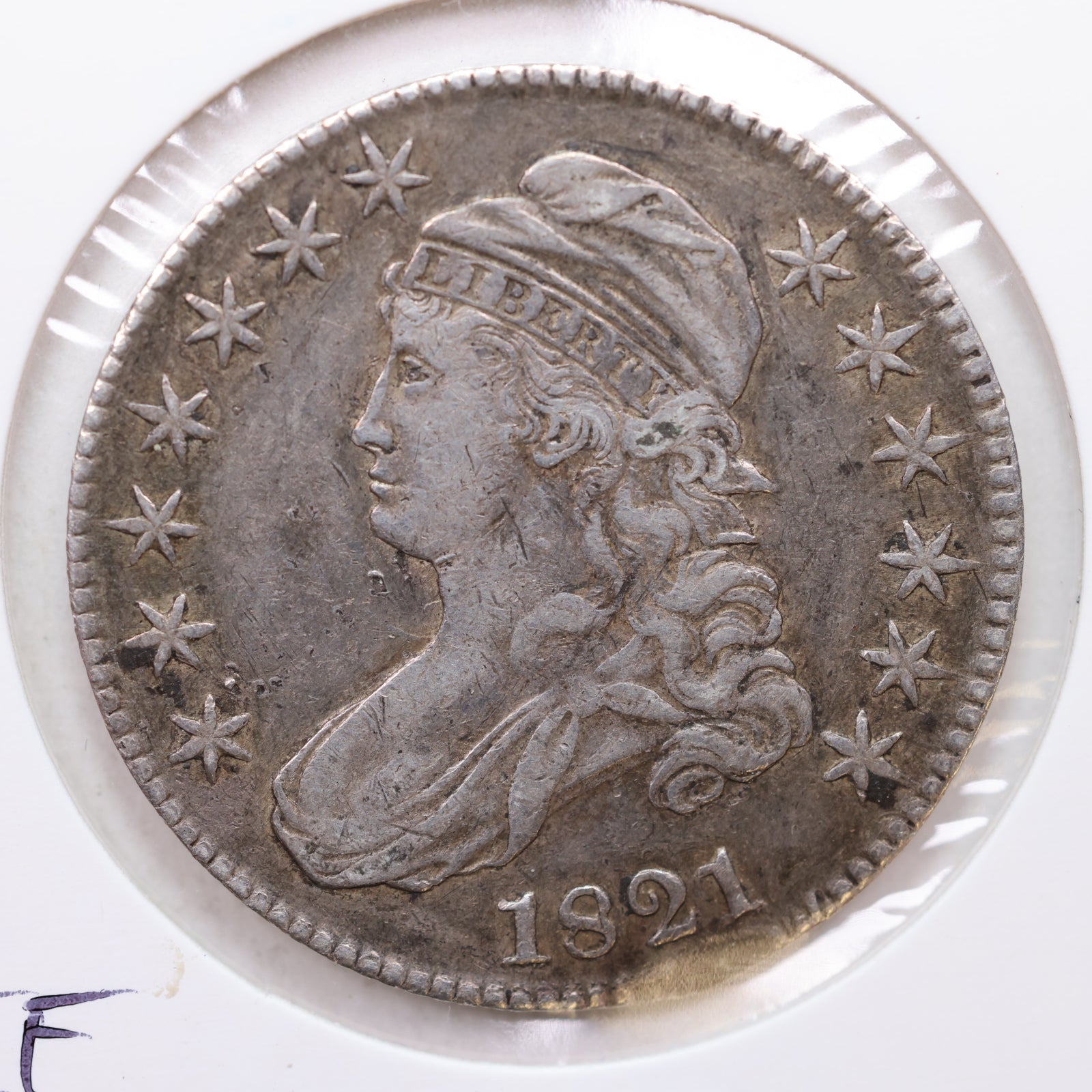 1821 Cap Bust Half Dollar, Very Fine Detailed Coin, Store #HR0744.