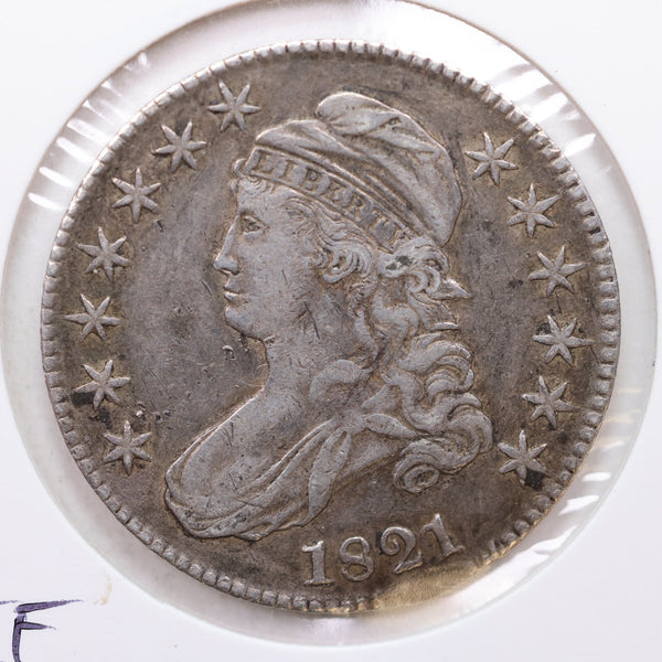 1821 Cap Bust Half Dollar, Very Fine Detailed Coin, Store #HR0744.