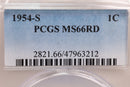 1946-S Lincoln Wheat Cent, PCGS Certified MS66, Red, Store