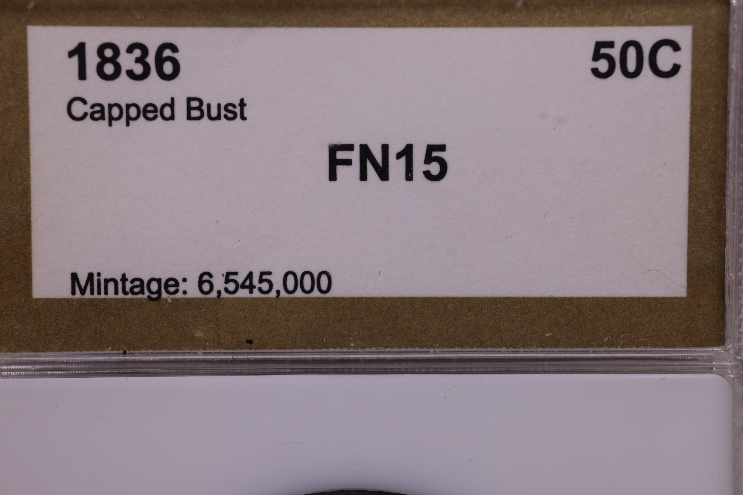 1836 Capped Bust Half Dollar., Fine Plus, Store #601