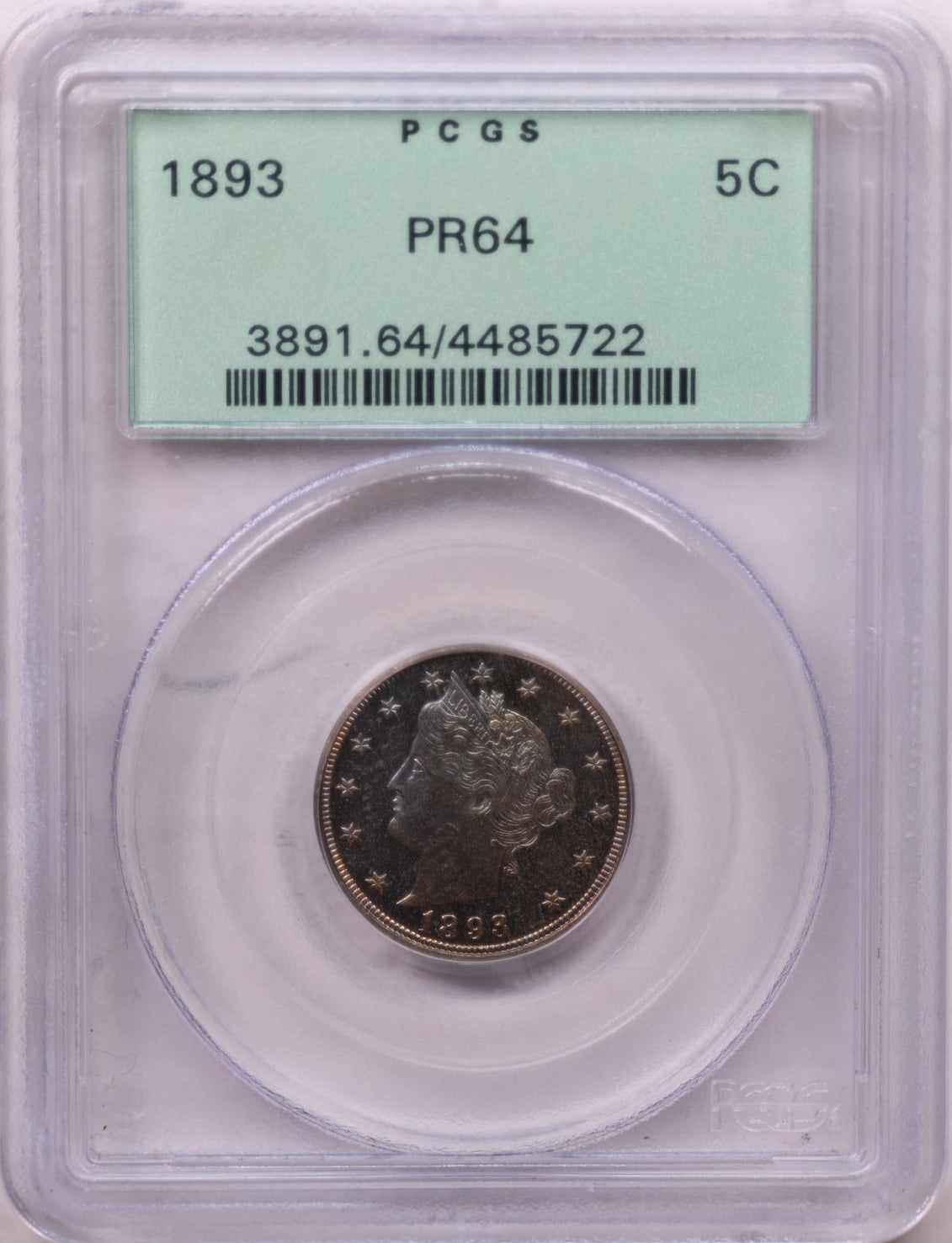 1893 Liberty Nickel, (V) Nickel, Gem Proof Strike, PCGS PR-64. Store #GNL007.