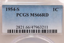 1946-S Lincoln Wheat Cent, PCGS Certified MS66, Red, Store