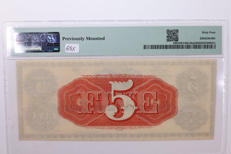 1850's $5., Obsolete Currency., Detroit, MI., PMG Graded CU-64., Store