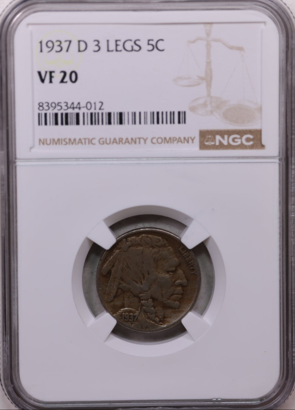 1937-D Buffalo Nickel, 3 Legged Buffalo, NGC VF-20, Store SALE #GNL026.