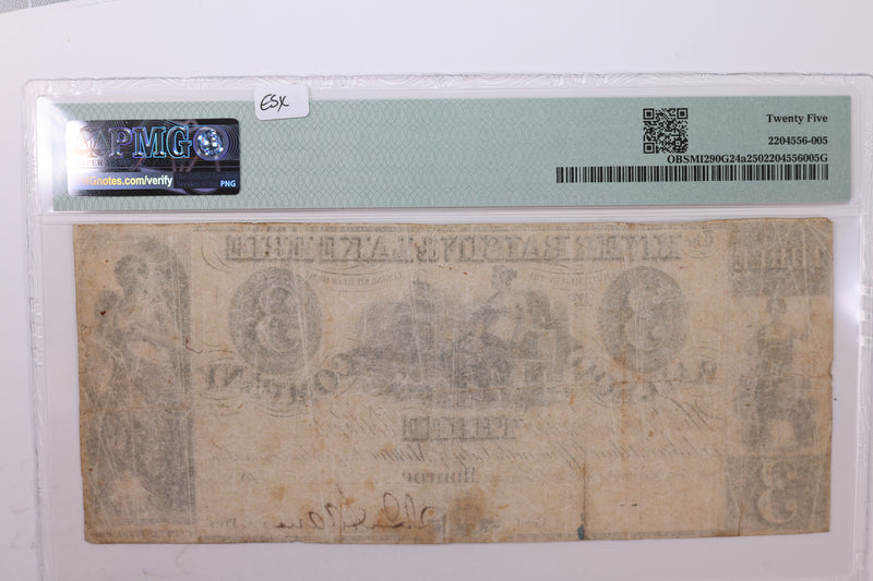 1830's $3., Obsolete Currency., Monroe, MI., PMG Graded VF25., Store