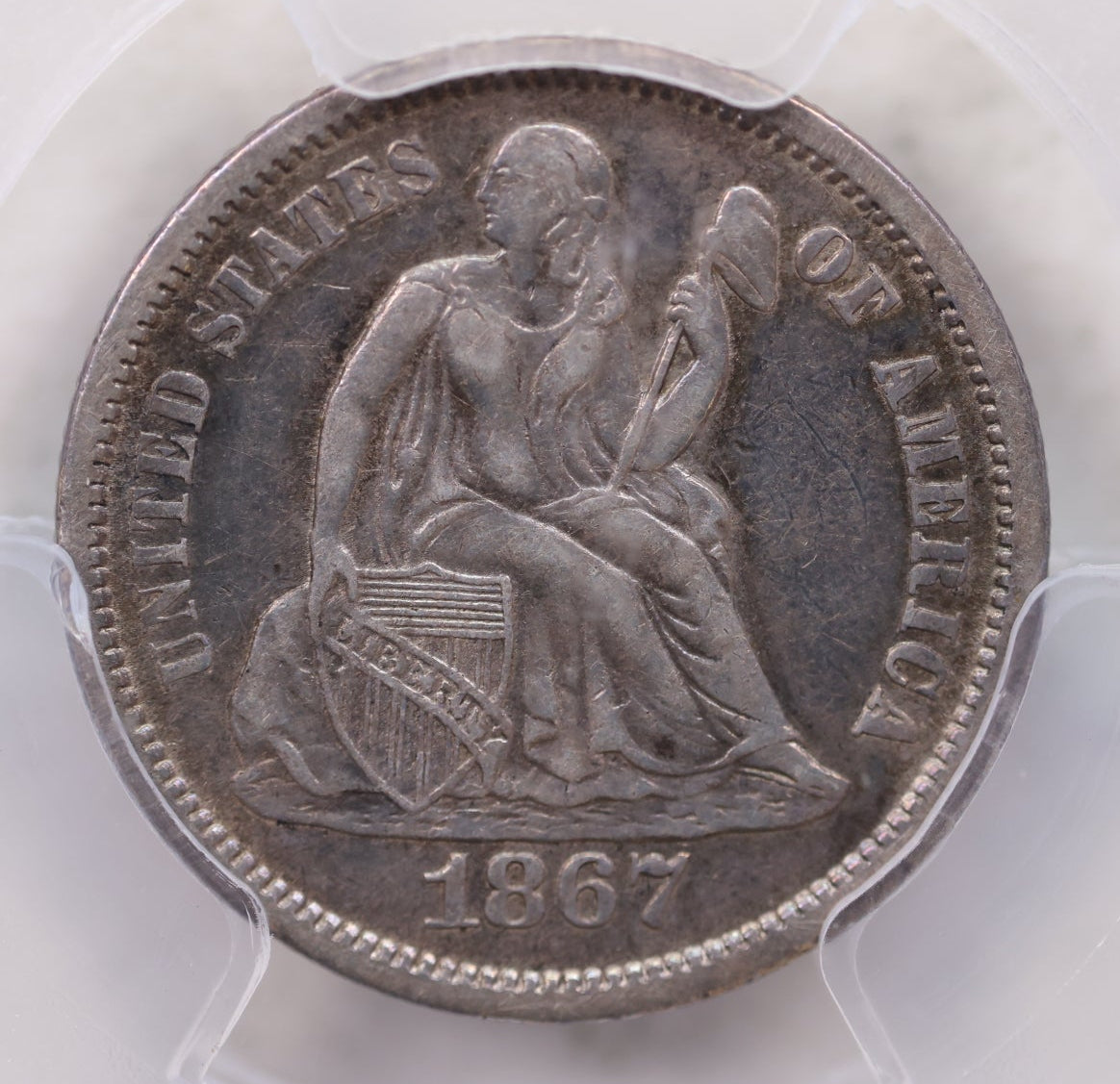 1867-S Seated Liberty Silver Dime, PCGS Certified XF-40, Store Sale #GDE006.