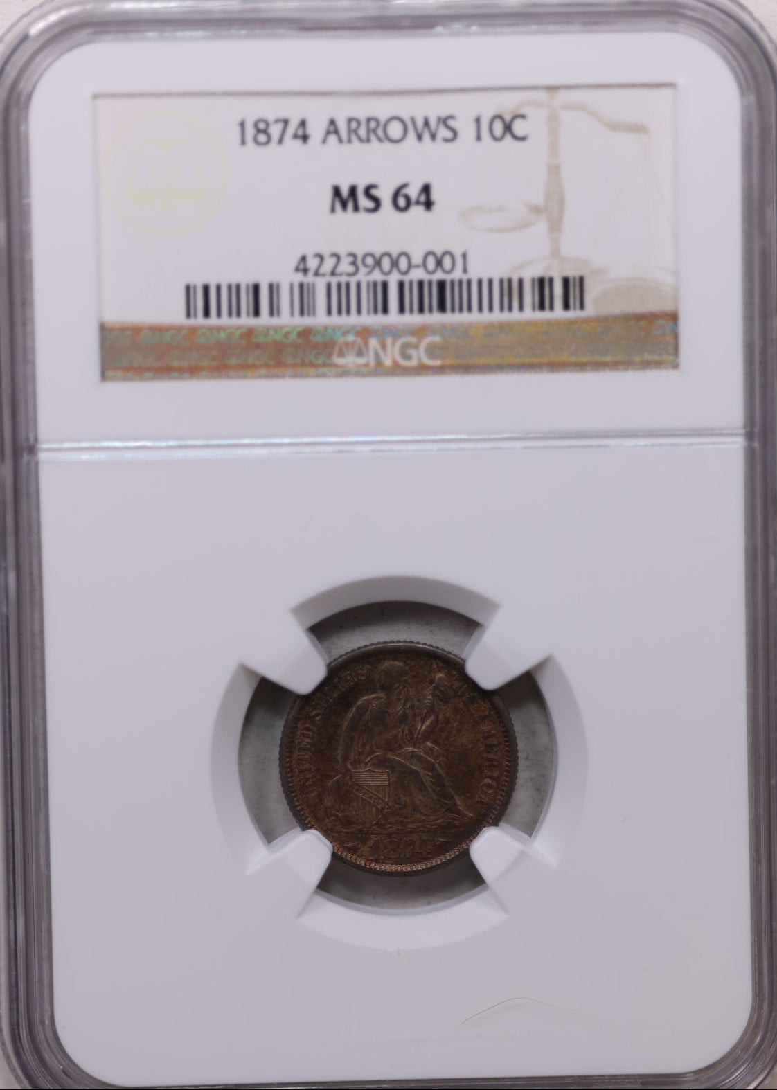 1874 Seated Liberty Silver Dime, NGC Certified MS-64, Store Sale #GDE015.
