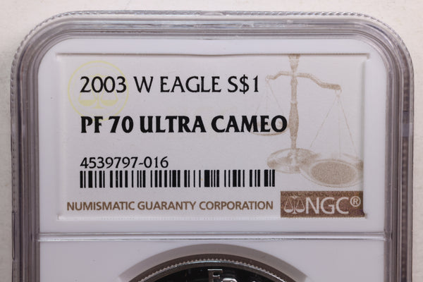 2003-W American Silver Eagle, Proof Strike, NGC PF-70, Store SALE #AE0194.