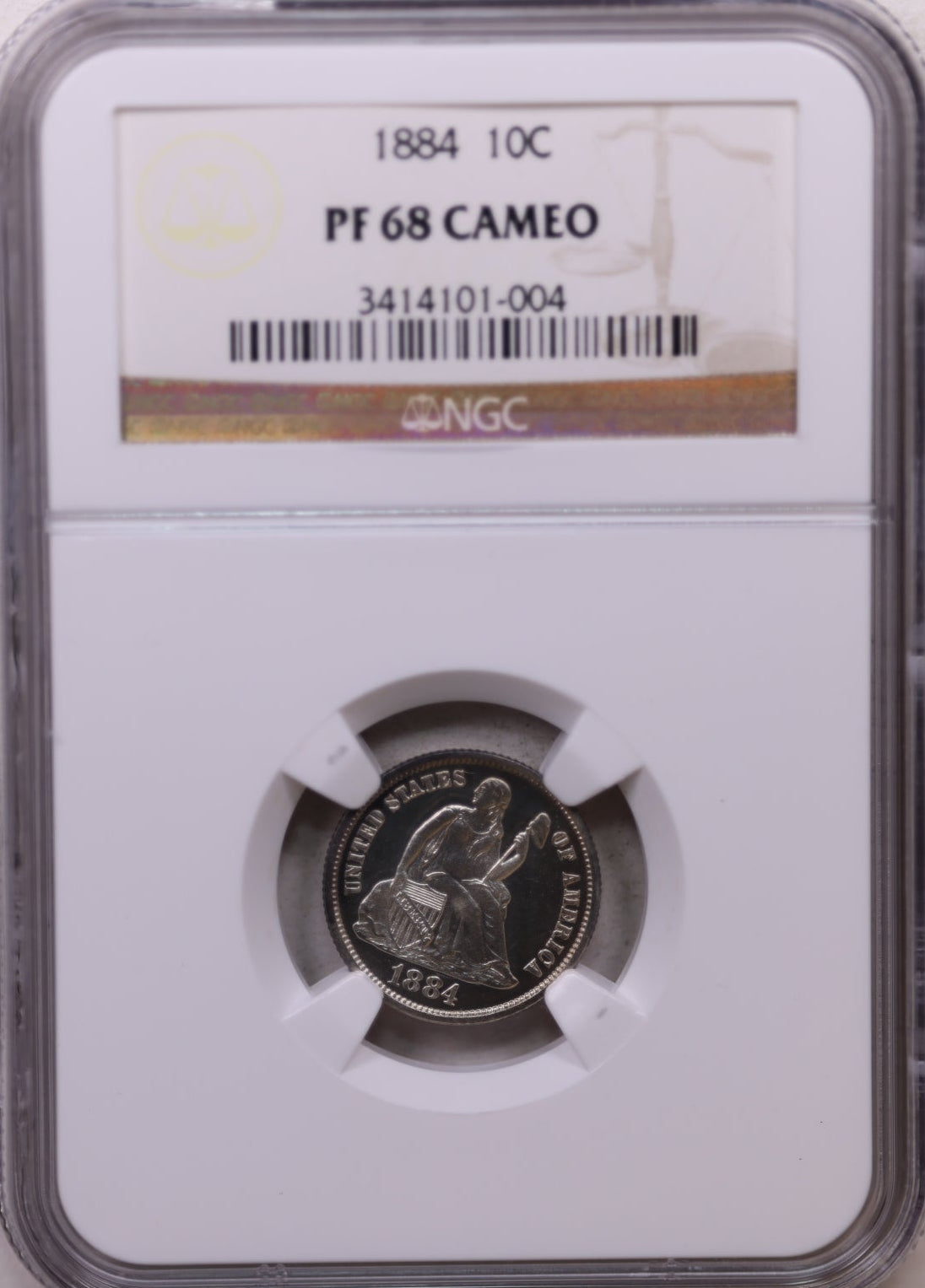 1884 Seated Liberty Silver Dime, Proof Strike, NGC PF68 Cameo, Store Sale #GDE014.