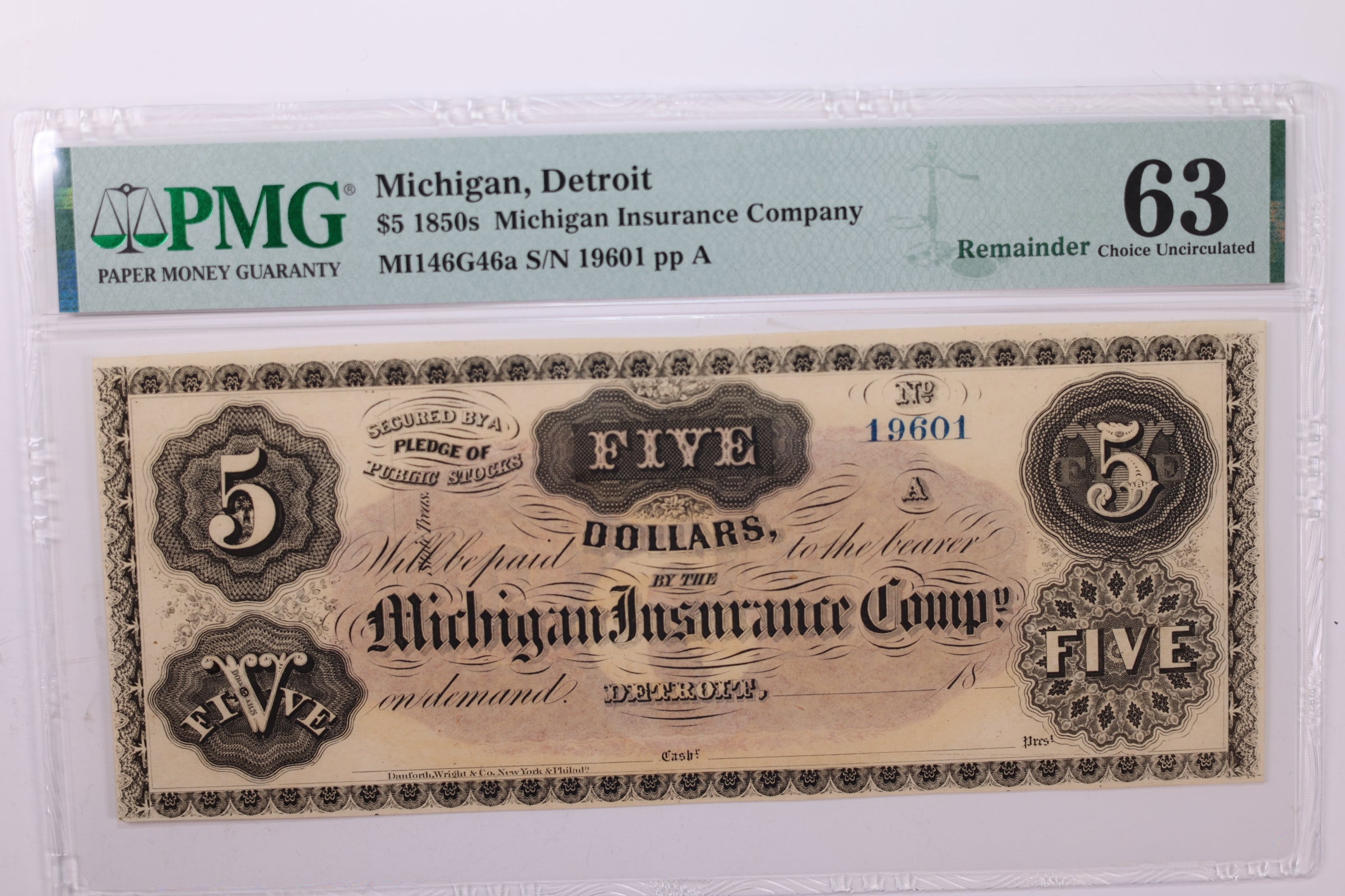 18__ $5., Obsolete Currency., Detroit, MI., PMG CU-63., Store #GMI030