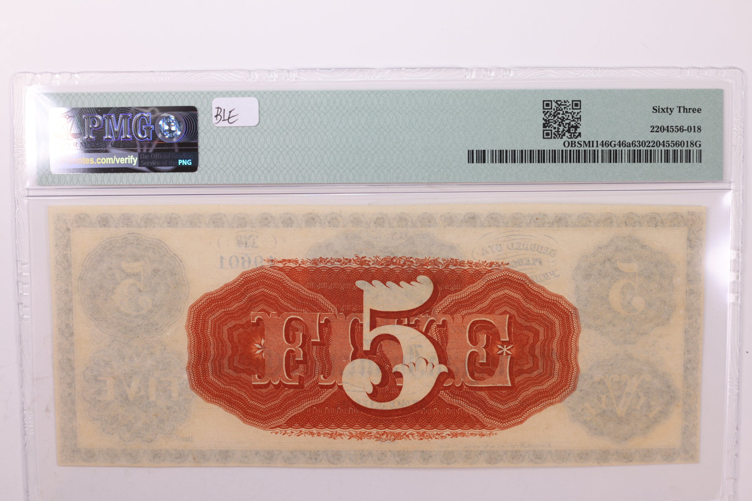 18__ $5., Obsolete Currency., Detroit, MI., PMG CU-63., Store #GMI030