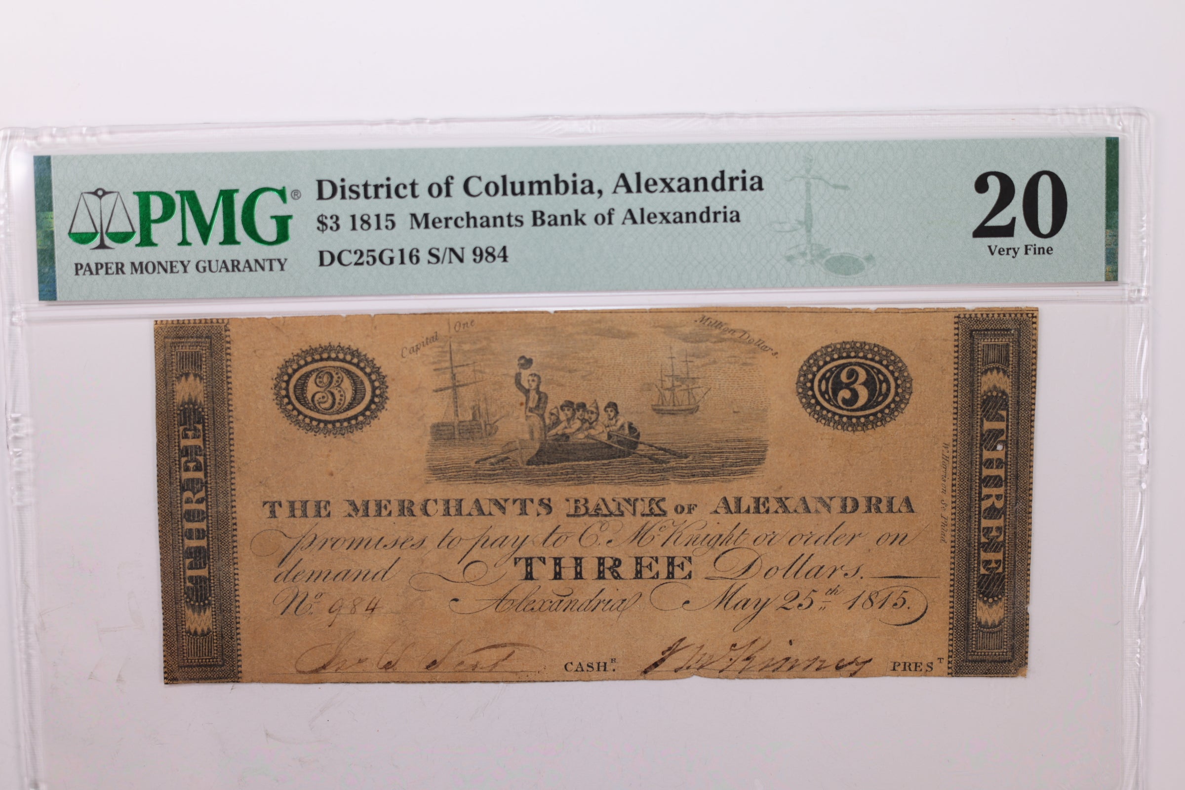 1815 $3., Obsolete Currency., Alexandria, D.C., PMG VF-20., Store #GDC003