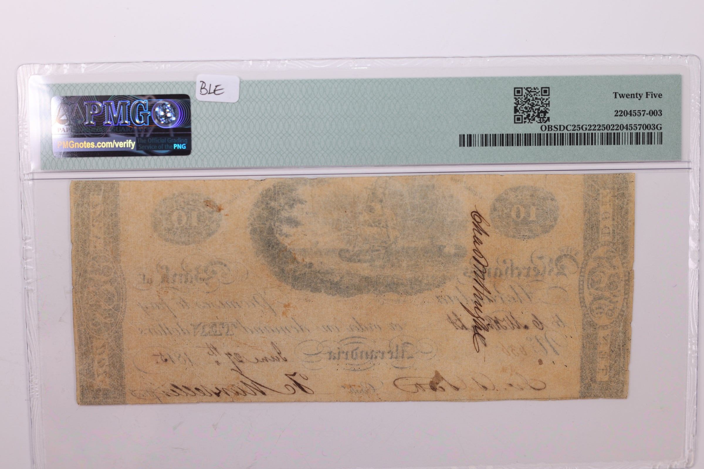 1815 $10., Obsolete Currency., Alexandria, D.C., PMG VF-25., Store #GDC004