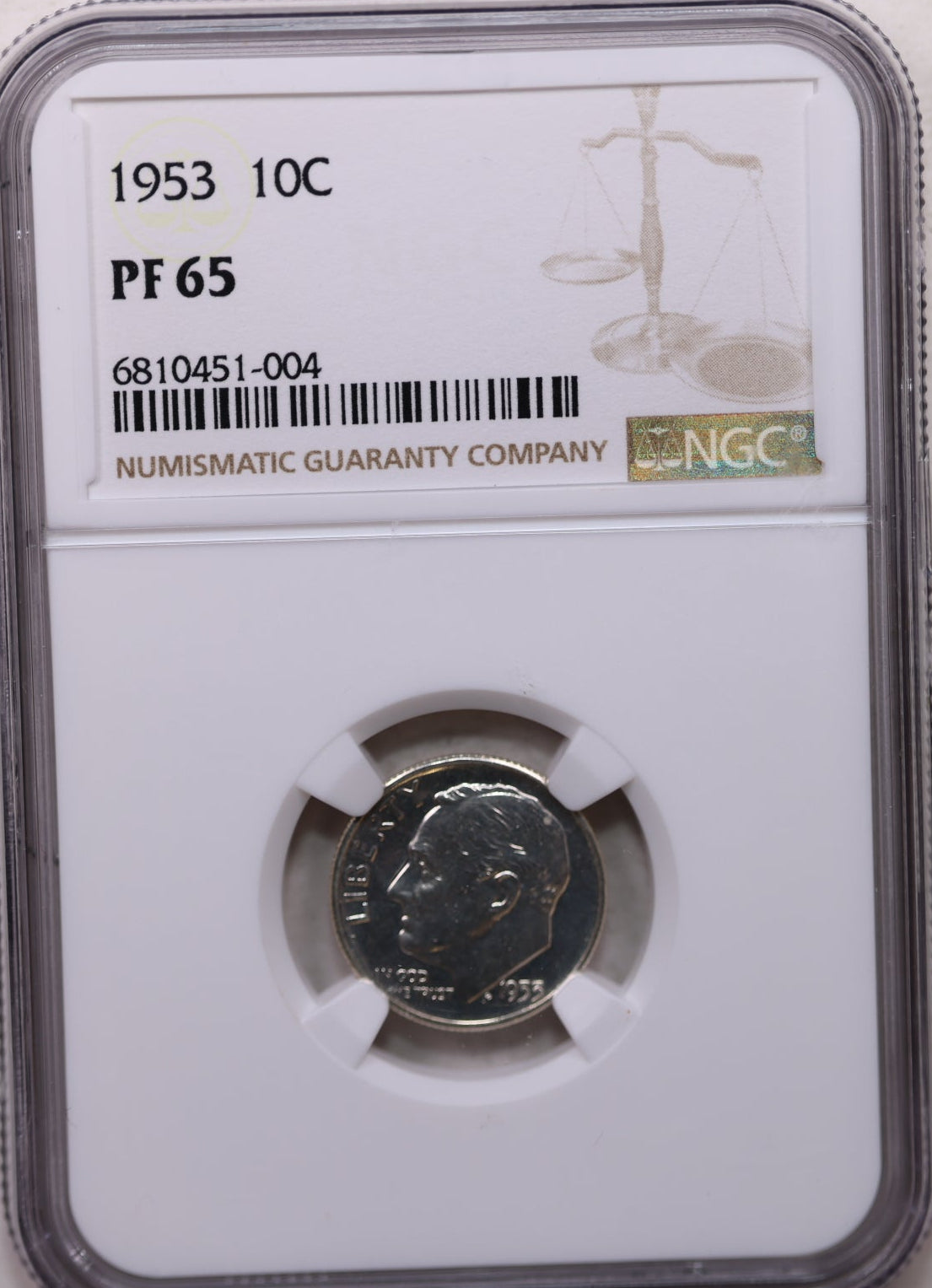 1953 Roosevelt Silver Dime, Proof Strike, NGC Certified PF-65, Store Sale #GDE027.