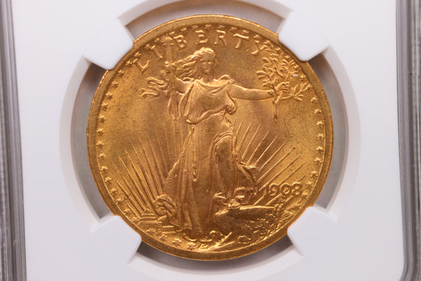 1908 $20 Gold Saint, Pre 1933 Double Eagle, NGC MS-64, Store Sale #G0126.