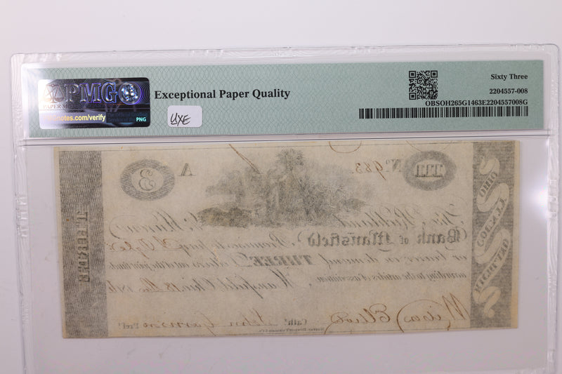 1816 $3., Obsolete Currency., Mansfield, OH., PMG CU-63 EPQ., Store