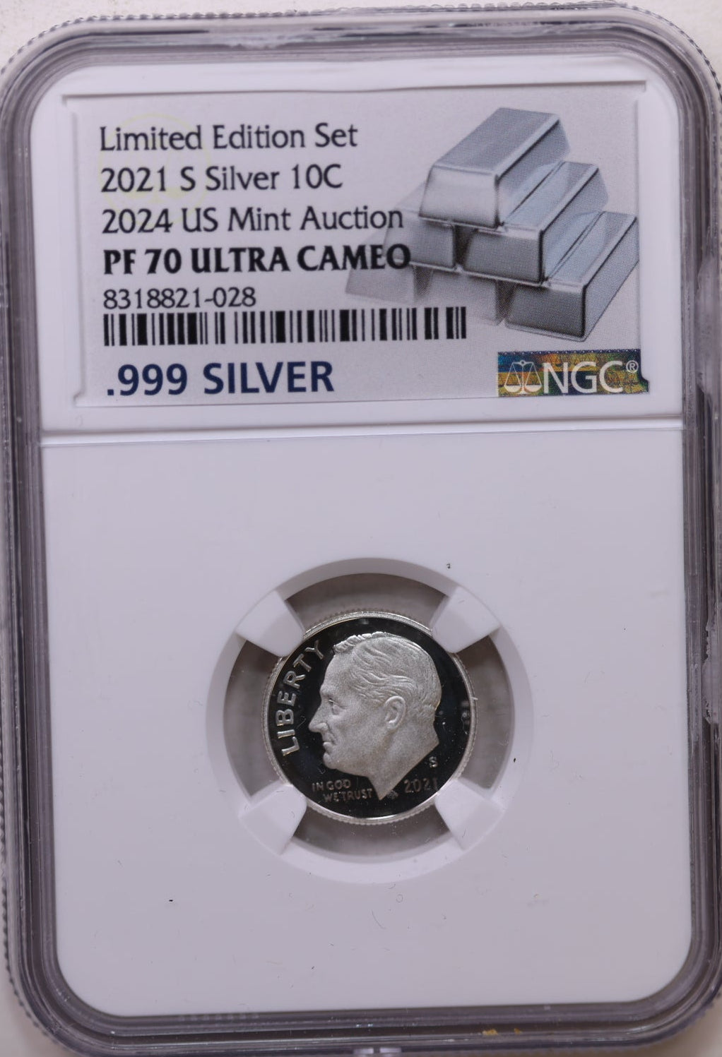 2021-S Roosevelt Silver Dime, Proof Strike, NGC Certified PF-70, Store Sale #GDE029.