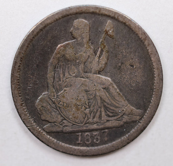 1837 Seated Liberty Dime, Large Date, Circulated Coin, Store Sale #DE667