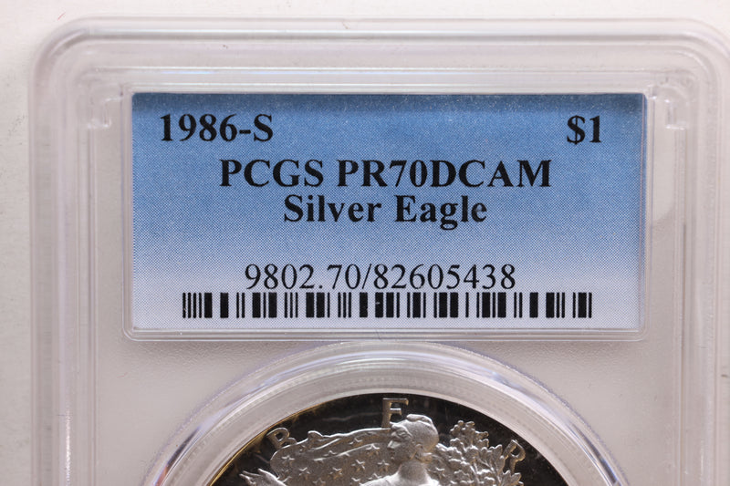 1986-S American Silver Eagle, Proof Strike, PCGS PR-70, Store SALE