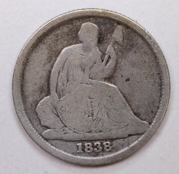 1838-O Seated Liberty Dime, Small Date, Circulated Coin, Store Sale #DE669
