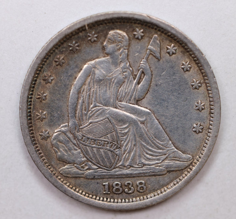 1838 Seated Liberty Dime, Small Stars, Circulated Coin, Store Sale