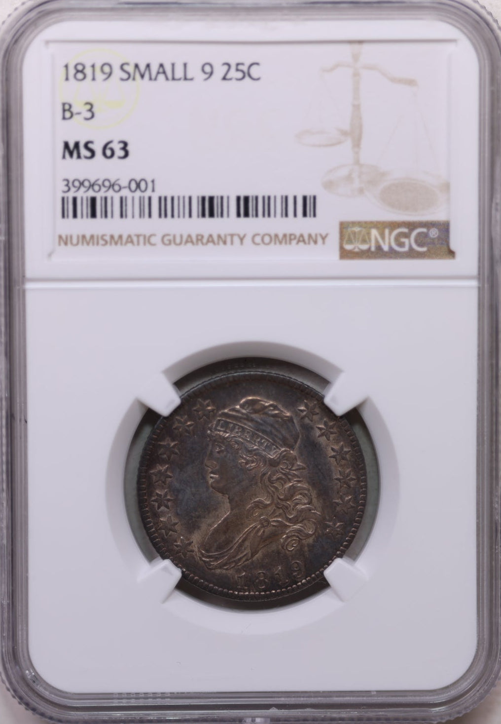 1819 Cap Bust Quarter, Browning-3, Mint State Coin, NGC MS-63, Store #GQR010.