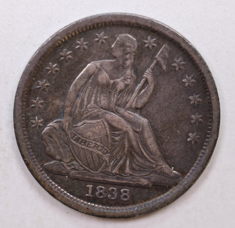 1838 Seated Liberty Dime, Partial Drape, Circulated Coin, Store Sale