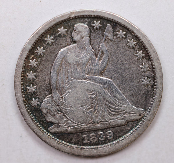 1839 Seated Liberty Dime, Collectible Circulated Coin, Store Sale #DE673.
