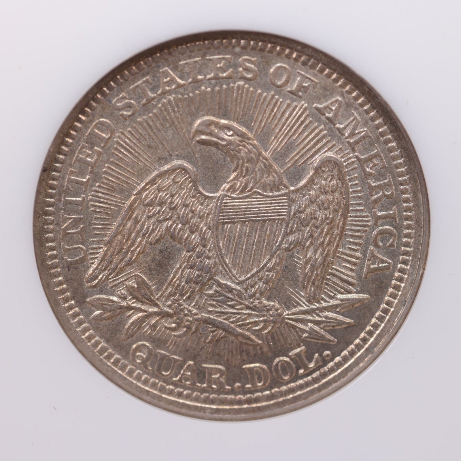 1853/4 Seated Liberty Quarter, 'Repunched Date', NGC AU58, Store Sale #GQR013.