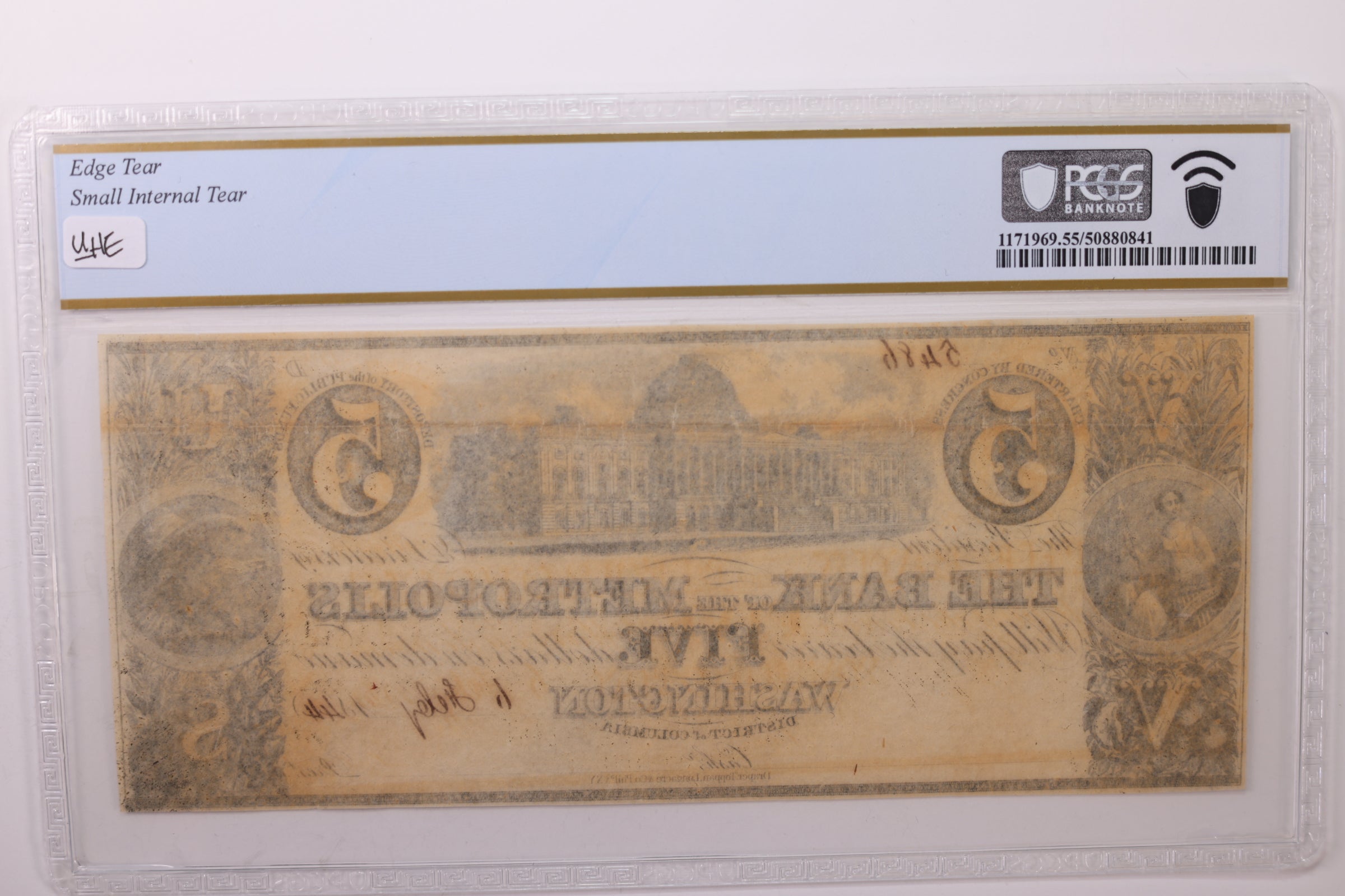 18__ $5., Washington D.C., Obsolete Currency., Remainder., PCGS AU55., Store #GDC008