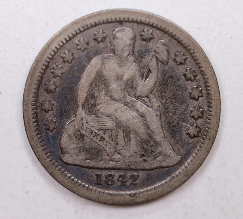 1842 Seated Liberty Dime, Collectible Circulated Coin, Store Sale