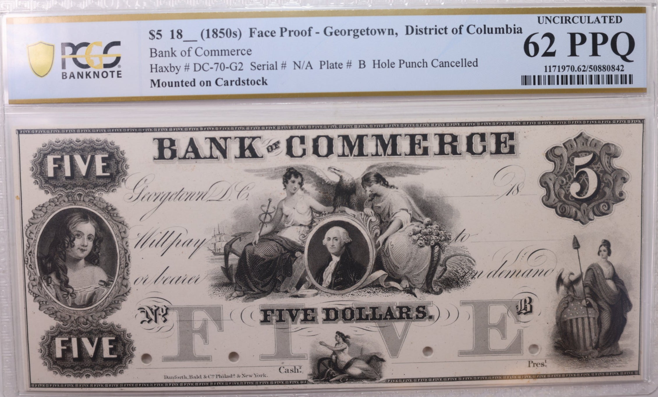 18__ $5., Georgetown D.C., Obsolete Currency., PROOF., PCGS CU62 PPQ., Store #GDC009