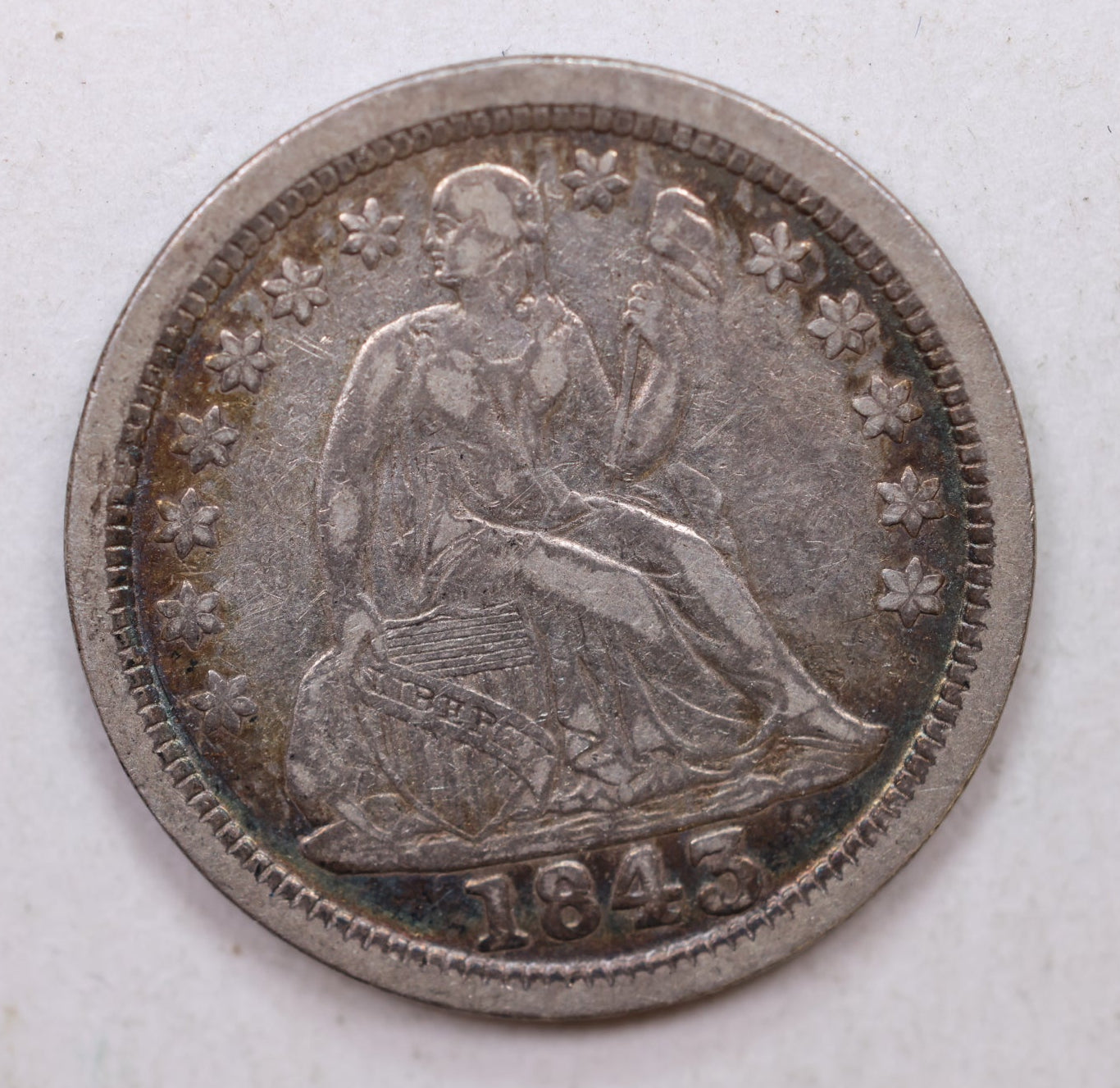 1843 Seated Liberty Dime, Collectible Circulated Coin, Store Sale #DE682.