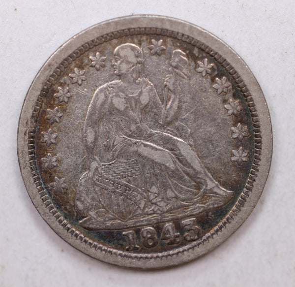1843 Seated Liberty Dime, Collectible Circulated Coin, Store Sale #DE682.