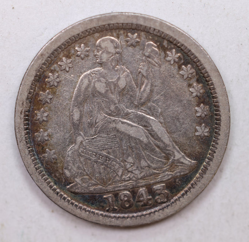 1843 Seated Liberty Dime, Collectible Circulated Coin, Store Sale