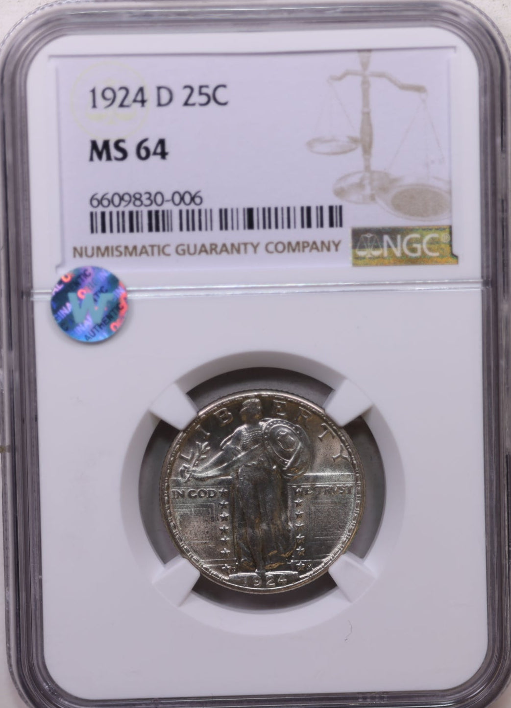 1924-D Standing Liberty Silver Quarter, Blast White, NGC MS-64, Store# GQR025.