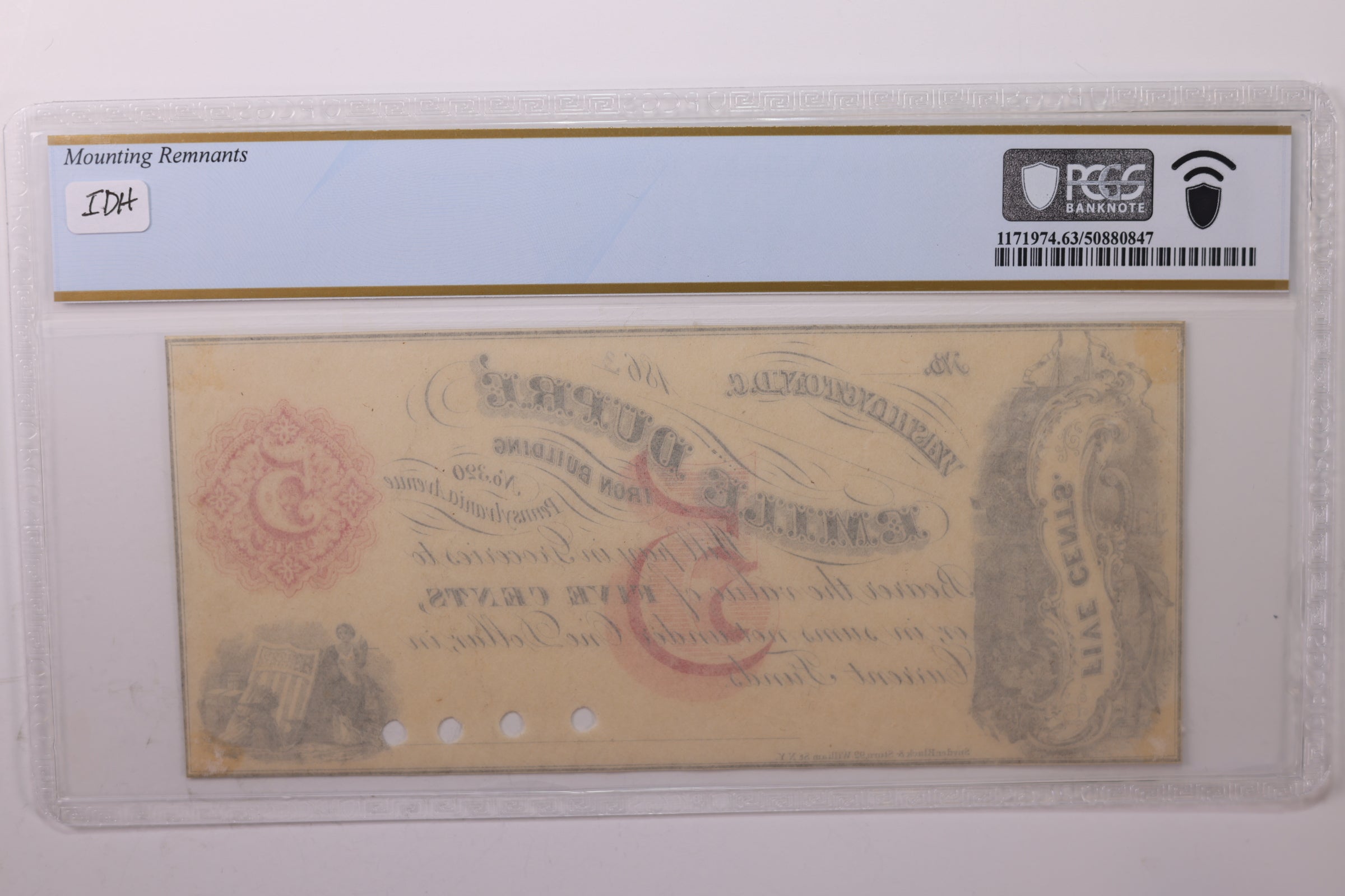 186_ 5 Cent., Washington, D.C., Obsolete Currency., PCGS CU63., STORE #GDC012