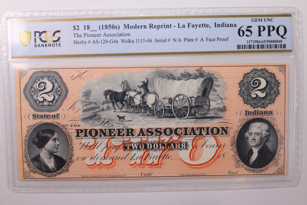 18__ $2, LA FAYETTE, IN., Reprint., Obsolete Currency., PCGS CU65, PPQ., STORE #GIN004