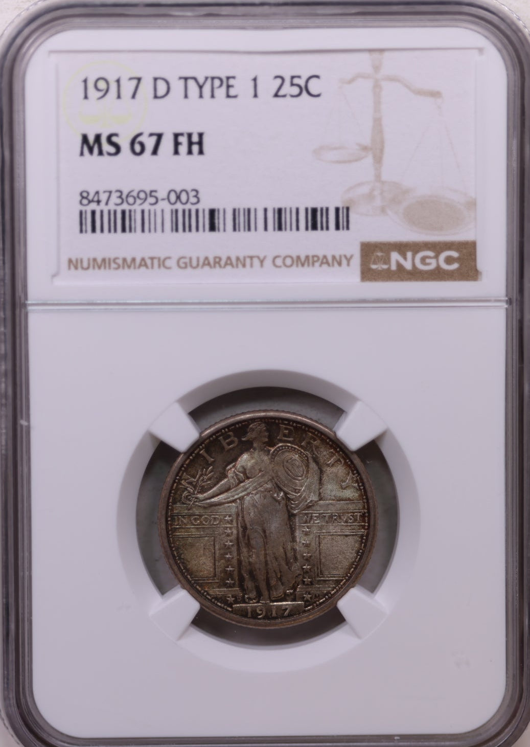 1917-D Standing Liberty Quarter, Type-1, NGC MS-67 Full Head, Store# GQR027.