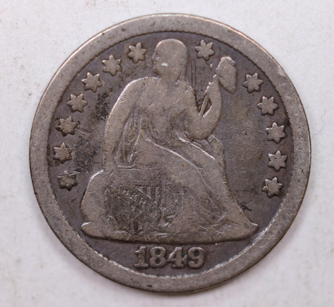 1849 Seated Liberty Dime, Collectible Circulated Coin, Store Sale #DE690.