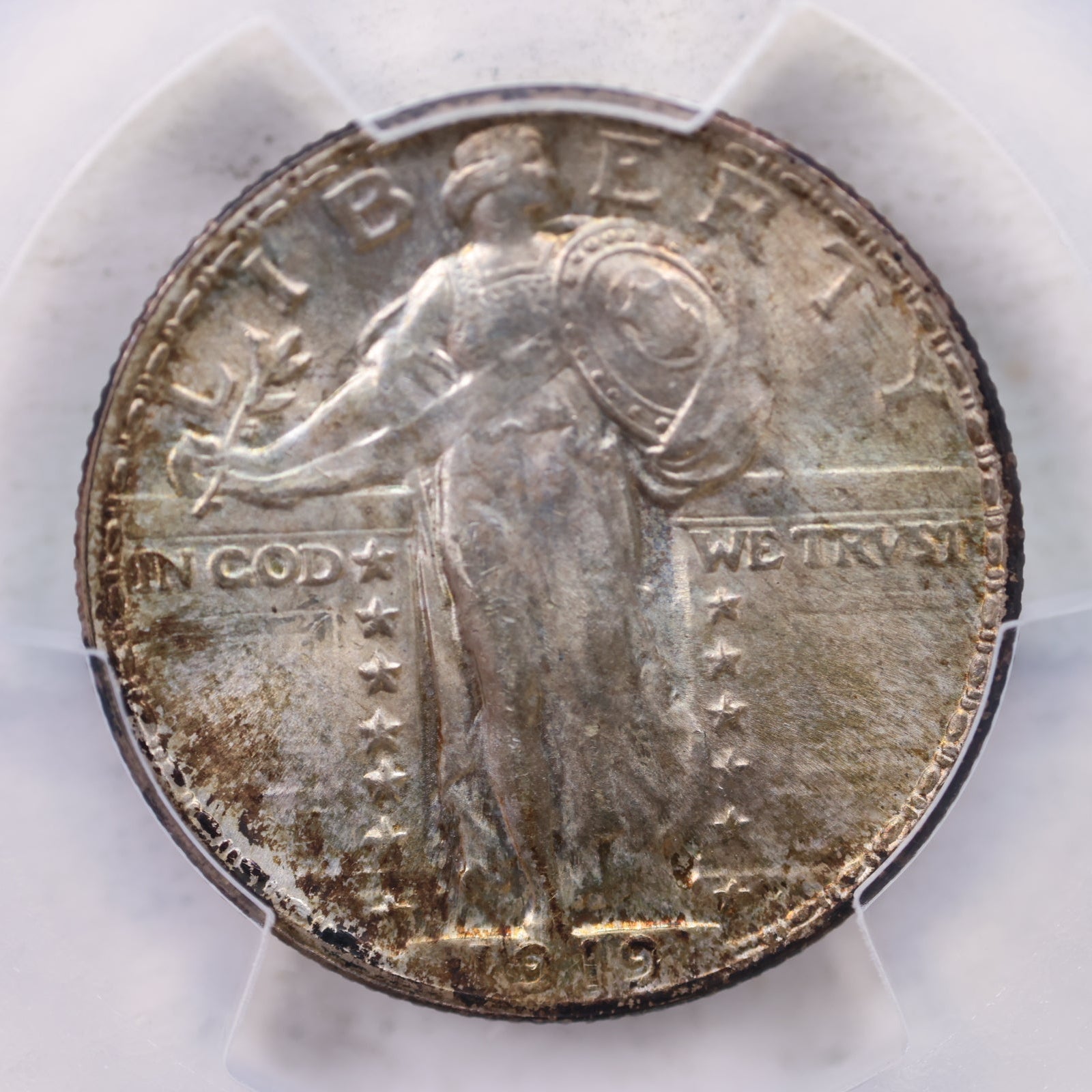 1919 Standing Liberty Silver Quarter, Toned!, NGC MS-65 Full Head, Store# GQR028.