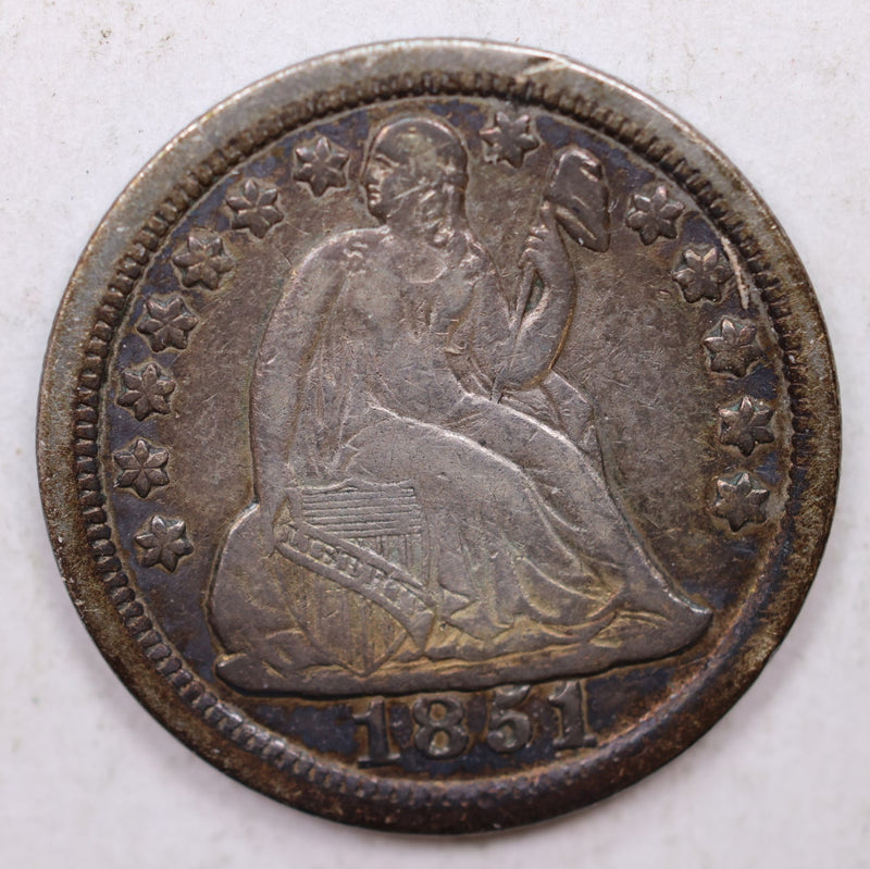 1851 Seated Liberty Dime, Collectible Circulated Coin, Store Sale