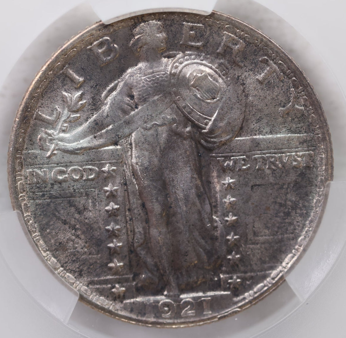 1921 Standing Liberty Silver Quarter, Toned!, CAC Grading MS63, Store# GQR029.