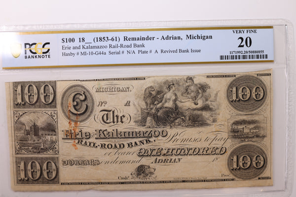 18__ $100., Adrian, Michigan., Obsolete Currency., PCGS VF-20., STORE #GMI034